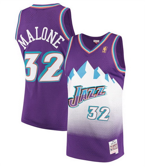 Men Utah Jazz 32 Karl Malone Purple 1996 97 Swingman Stitched Jersey