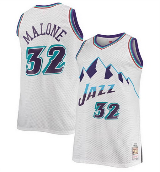 Men Utah Jazz 32 Karl Malone White Mitchell  26 Ness Swingman Stitched Jersey