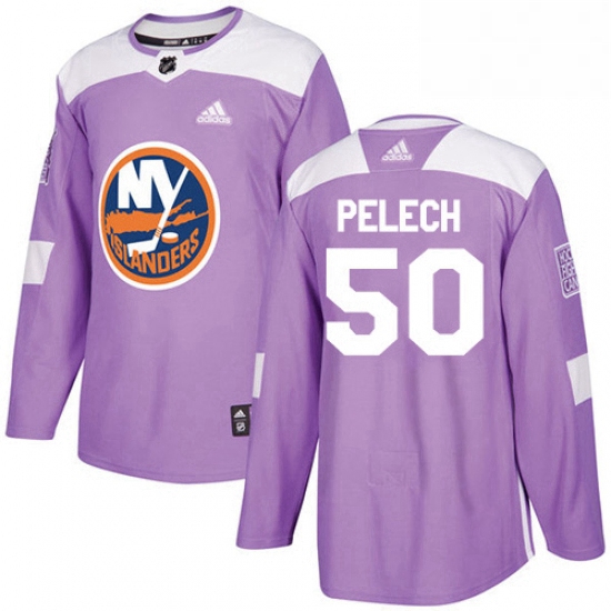 Mens Adidas New York Islanders 50 Adam Pelech Authentic Purple Fights Cancer Practice NHL Jersey