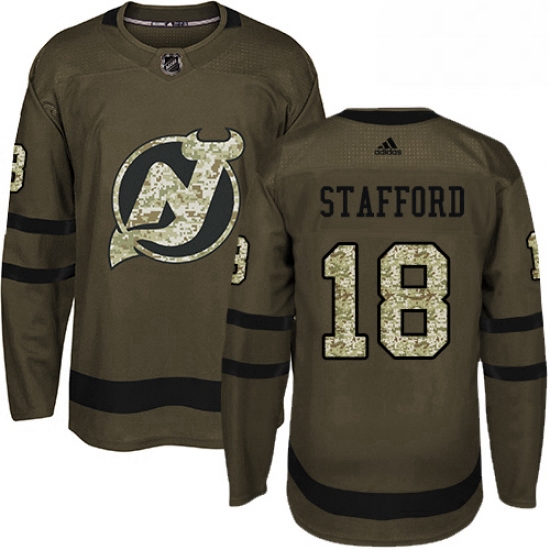 Mens Adidas New Jersey Devils 18 Drew Stafford Authentic Green Salute to Service NHL Jersey