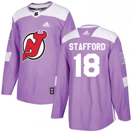 Mens Adidas New Jersey Devils 18 Drew Stafford Authentic Purple Fights Cancer Practice NHL Jersey