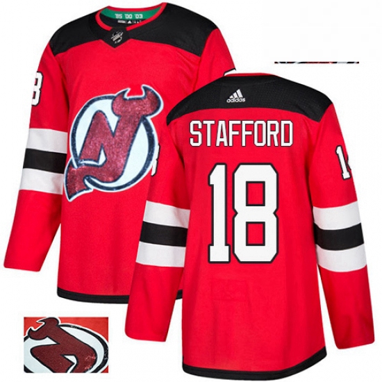 Mens Adidas New Jersey Devils 18 Drew Stafford Authentic Red Fashion Gold NHL Jersey