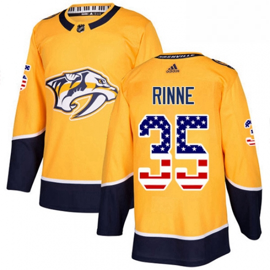 Mens Adidas Nashville Predators 35 Pekka Rinne Authentic Gold USA Flag Fashion NHL Jersey