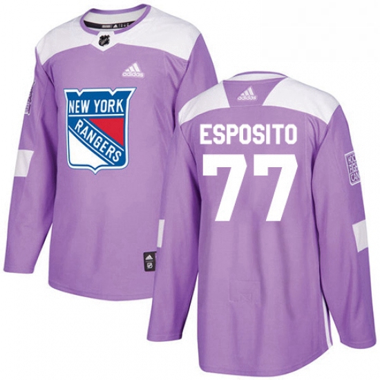 Mens Adidas New York Rangers 77 Phil Esposito Authentic Purple Fights Cancer Practice NHL Jersey