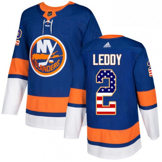 Mens Adidas New York Islanders 2 Nick Leddy Authentic Royal Blue USA Flag Fashion NHL Jersey