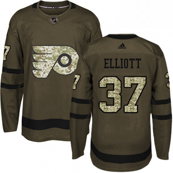 Mens Adidas Philadelphia Flyers 37 Brian Elliott Premier Green Salute to Service NHL Jersey