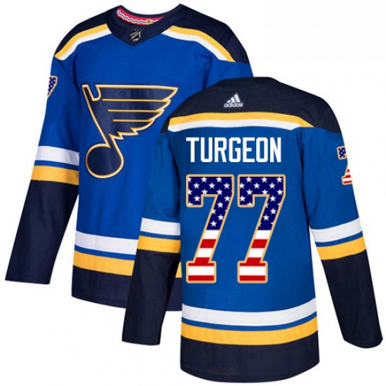 Mens Adidas St Louis Blues 77 Pierre Turgeon Authentic Blue USA Flag Fashion NHL Jersey