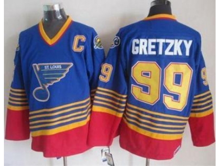 St. Louis Blues #99 Wayne Gretzky Light Blue Red CCM Throwback S