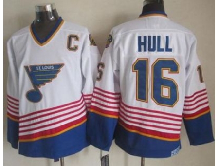 St. Louis Blues #16 Brett Hull White Light Blue CCM Throwback Stitched NHL Jersey