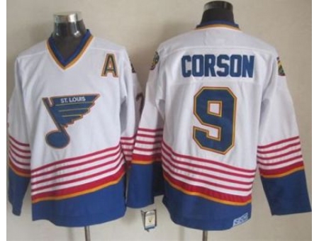 St. Louis Blues #9 Shayne Corson White Light Blue CCM Throwback Stitched NHL Jersey