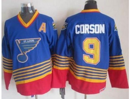 St. Louis Blues #9 Shayne Corson Light Blue Red CCM Throwback Stitched NHL Jersey