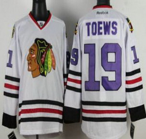 Chicago Blackhawks 19 Jonathan Toews White NHL Jerseys Purple Number