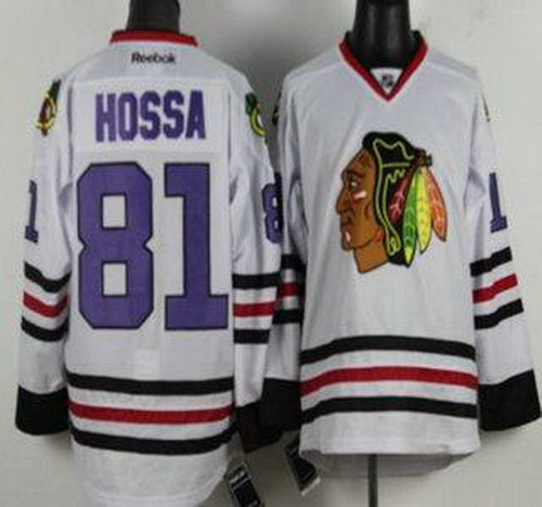 Chicago Blackhawks 81 Marian Hossa White NHL Jerseys Purple Numb