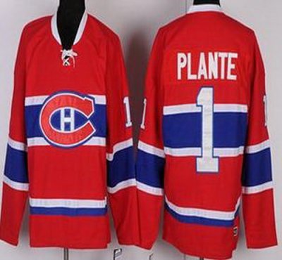Montreal Canadiens 1 Jacques Plante Red Throwback CCM NHL Jersey