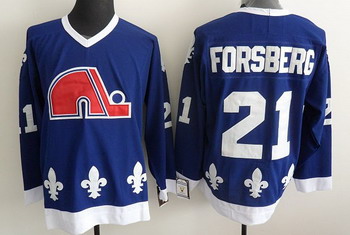 Quebec Nordiques 21 FORSBERG blue jerseys