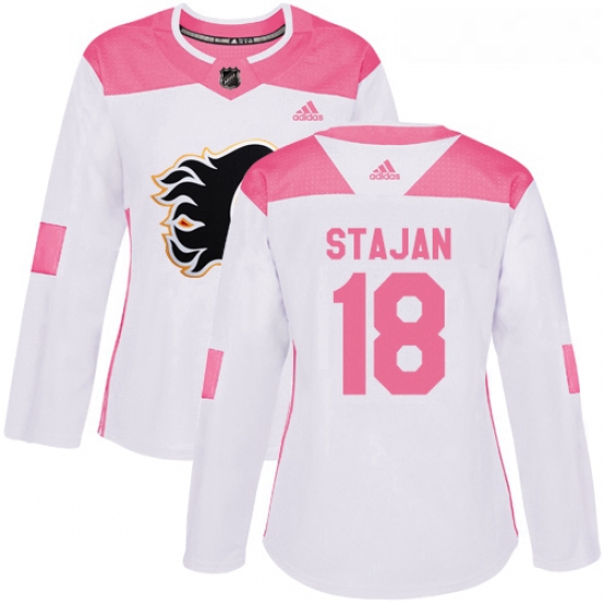 Womens Adidas Calgary Flames 18 Matt Stajan Authentic WhitePink Fashion NHL Jersey