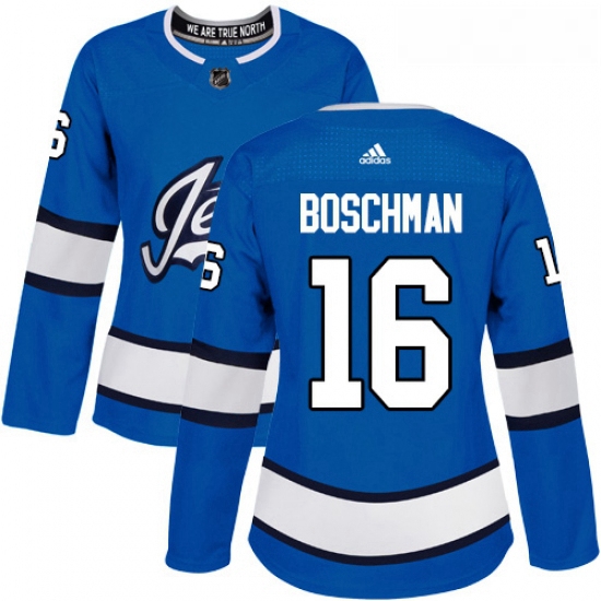 Womens Adidas Winnipeg Jets 16 Laurie Boschman Authentic Blue Alternate NHL Jersey