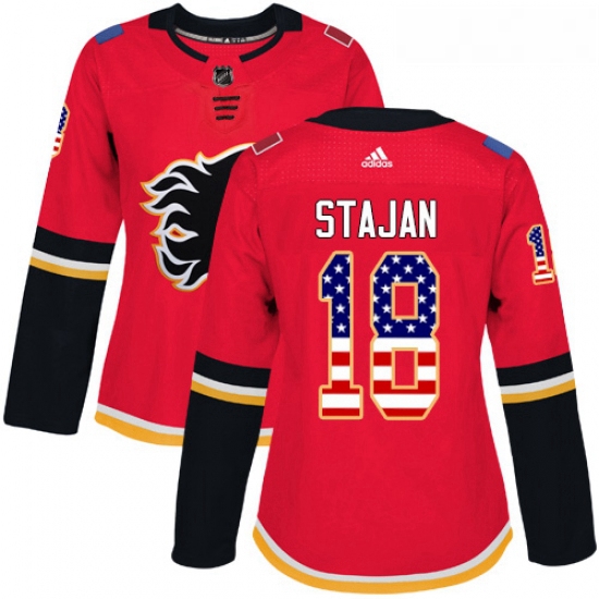 Womens Adidas Calgary Flames 18 Matt Stajan Authentic Red USA Flag Fashion NHL Jersey