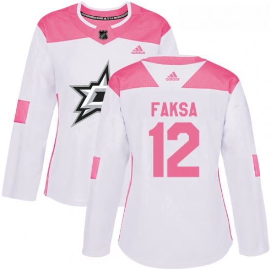 Womens Adidas Dallas Stars 12 Radek Faksa Authentic WhitePink Fashion NHL Jersey