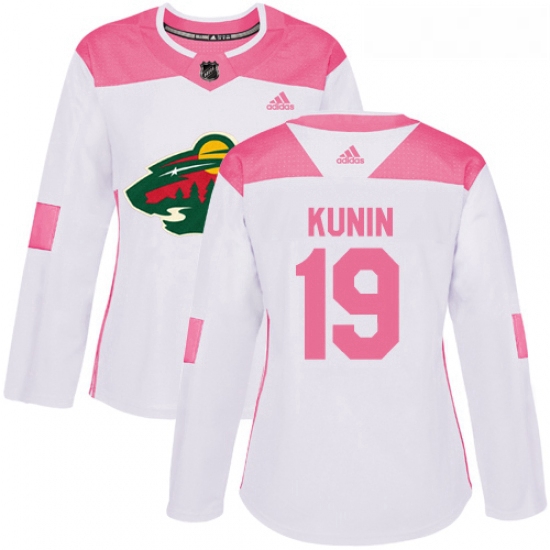 Womens Adidas Minnesota Wild 19 Luke Kunin Authentic WhitePink Fashion NHL Jersey