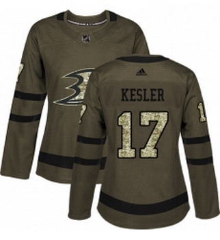 Womens Adidas Anaheim Ducks 17 Ryan Kesler Authentic Green Salute to Service NHL Jersey