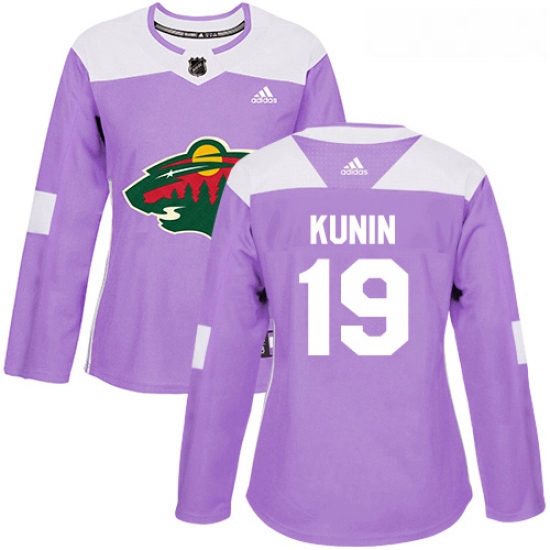 Womens Adidas Minnesota Wild 19 Luke Kunin Authentic Purple Fights Cancer Practice NHL Jersey