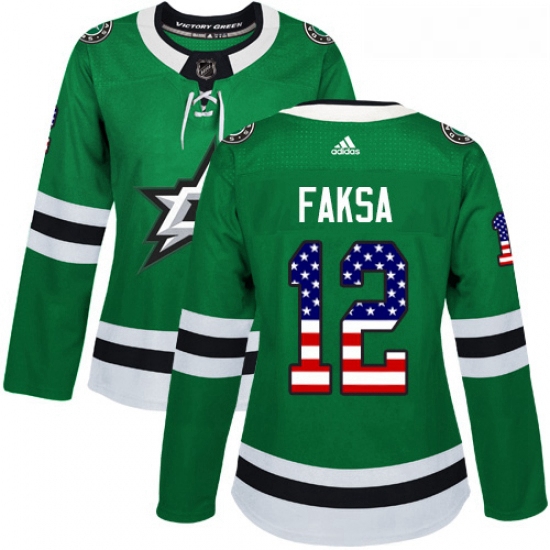 Womens Adidas Dallas Stars 12 Radek Faksa Authentic Green USA Flag Fashion NHL Jersey