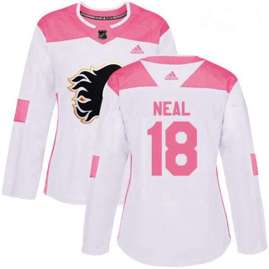 Womens Adidas Calgary Flames 18 James Neal White Pink Authentic Fashion Stitched NHL Jersey