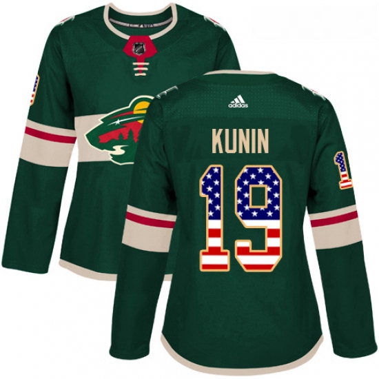 Womens Adidas Minnesota Wild 19 Luke Kunin Authentic Green USA Flag Fashion NHL Jersey