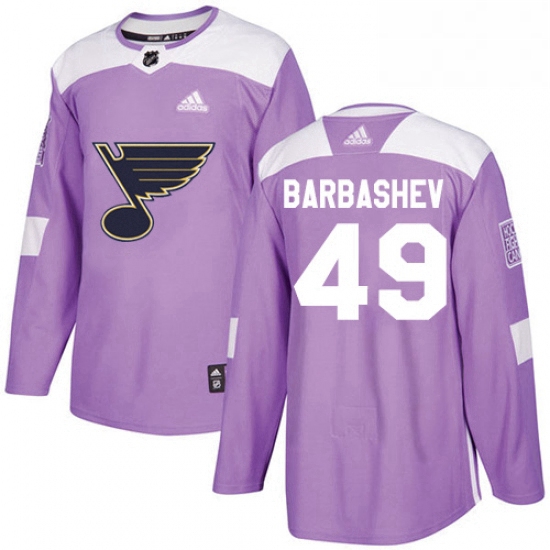 Mens Adidas St Louis Blues 49 Ivan Barbashev Authentic Purple Fights Cancer Practice NHL Jersey