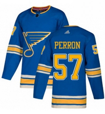 Mens Adidas St Louis Blues 57 David Perron Blue Alternate Authentic Stitched NHL Jersey