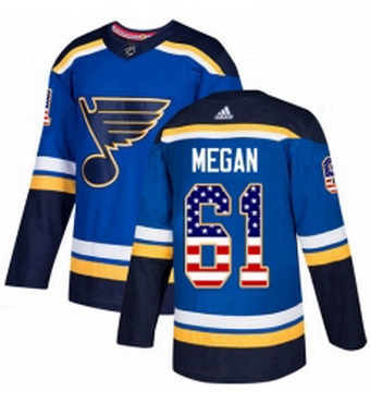 Mens Adidas St Louis Blues 61 Wade Megan Authentic Blue USA Flag Fashion NHL Jersey