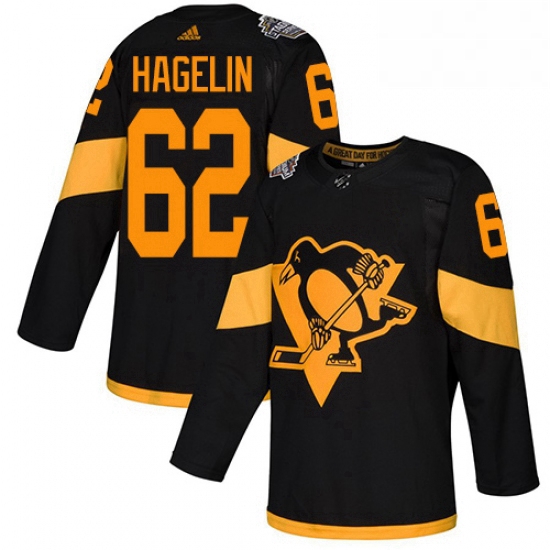 Mens Adidas Pittsburgh Penguins 62 Carl Hagelin Black Authentic 2019 Stadium Series Stitched NHL Jer