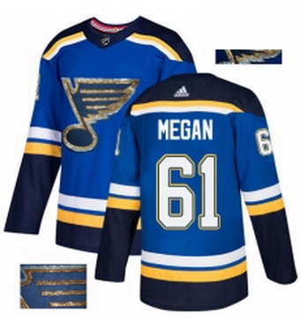 Mens Adidas St Louis Blues 61 Wade Megan Authentic Royal Blue Fashion Gold NHL Jersey