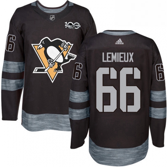 Mens Adidas Pittsburgh Penguins 66 Mario Lemieux Authentic Black 1917 2017 100th Anniversary NHL Jer