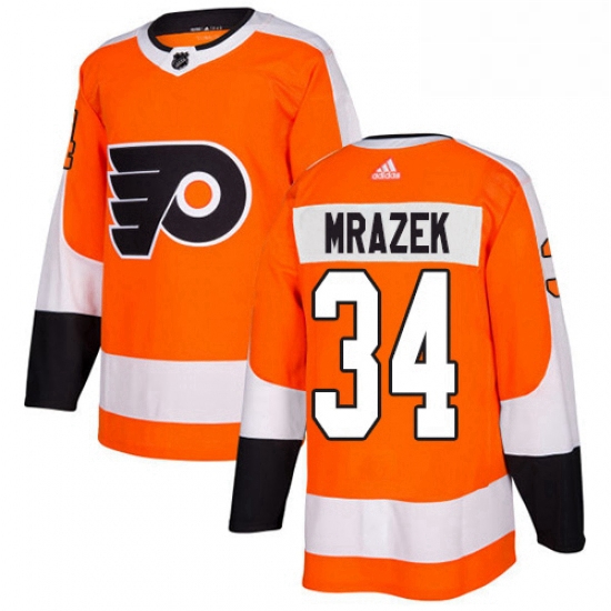 Mens Adidas Philadelphia Flyers 34 Petr Mrazek Authentic Orange Home NHL Jersey