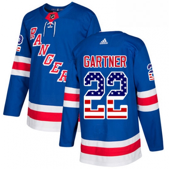 Mens Adidas New York Rangers 22 Mike Gartner Authentic Royal Blue USA Flag Fashion NHL Jersey