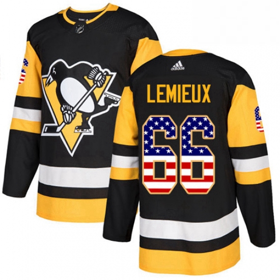 Mens Adidas Pittsburgh Penguins 66 Mario Lemieux Authentic Black USA Flag Fashion NHL Jersey