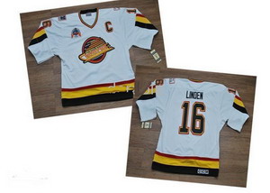 Vancouver Canucks 16 Trevor LINDEN CCM Throwback C Patch White Jerseys