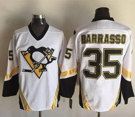 Penguins  #35 Tom Barrasso White CCM Throwback Stitched NHL Jersey