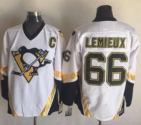 Penguins  #66 Mario Lemieux White CCM Throwback Stitched NHL Jersey