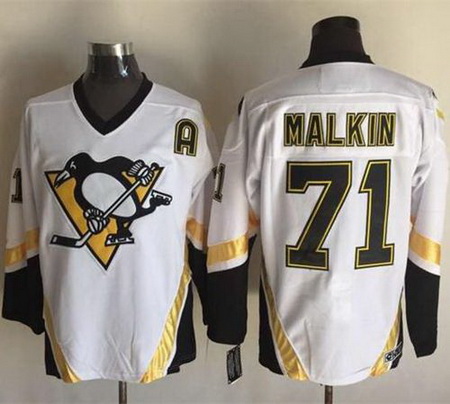 Penguins  #71 Evgeni Malkin White CCM Throwback Stitched NHL Jersey