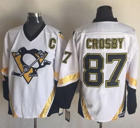 Penguins  #87 Sidney Crosby White CCM Throwback Stitched NHL Jer