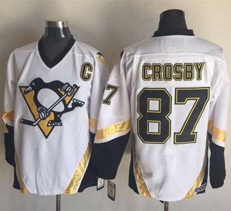 Penguins  #87 Sidney Crosby White CCM Throwback Stitched NHL Jersey