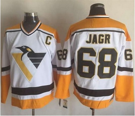 Penguins #68 Jaromir Jagr WhiteYellow CCM Throwback Stitched NHL Jersey