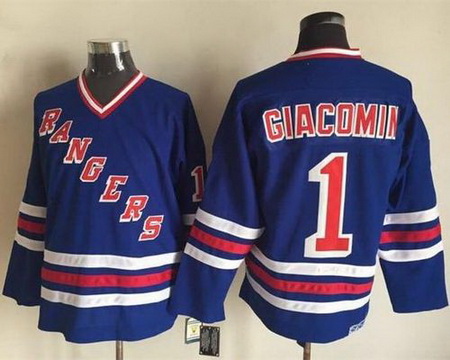 Rangers #1 Eddie Giacomin Blue CCM Heroes of Hockey Alumni Stitc