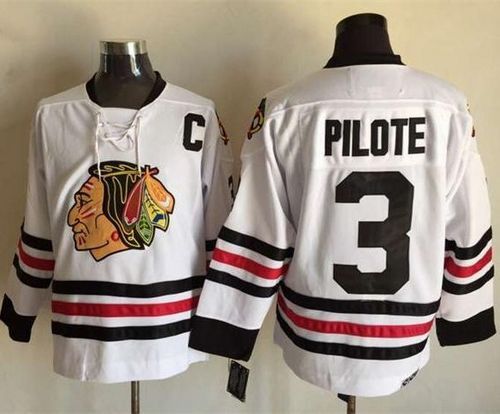 Chicago Blackhawks  #3 Pierre Pilote White CCM Throwback Stitche