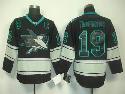 San Jose #19 Joe Thornton Black Ice Hockey Jerseys With C Patch