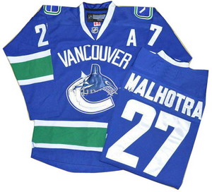 Vancouver Canucks 27 Manny Malhotra Home Blue Jerseys A Patch