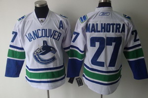 Vancouver Canucks 27 Manny Malhotra Home White Jerseys A Patch